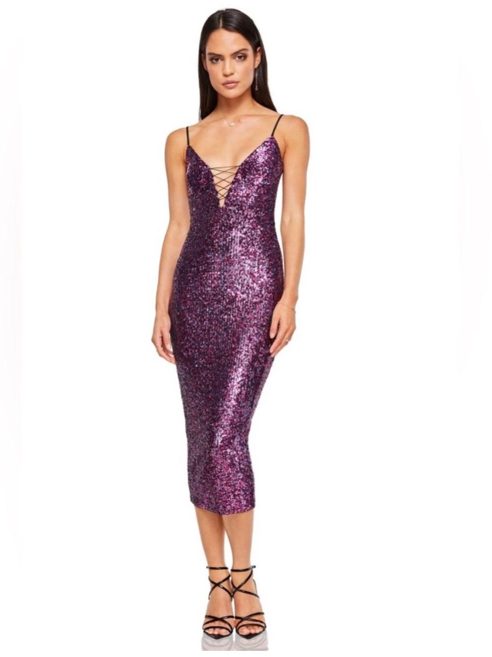 Nookie Purple Sequin Midi Dress